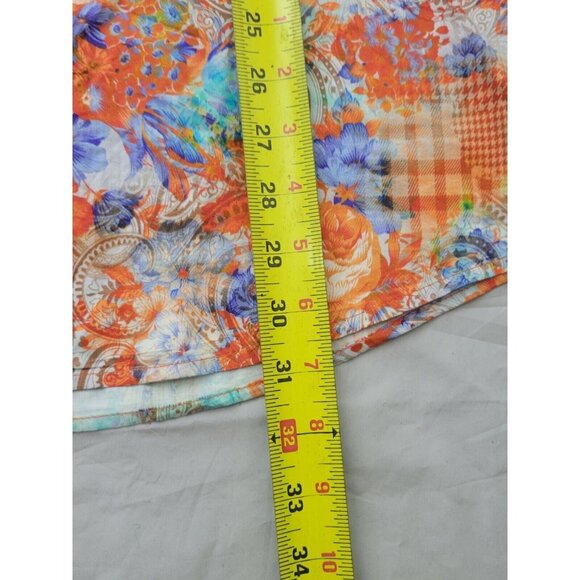 R. Lewis Orange Blue Contemporary Fit Size Large 100% Cotton Square Button Up - Picture 6 of 11